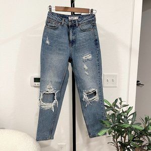 Topshop Petite Mom Jeans with Rips Blue | 25